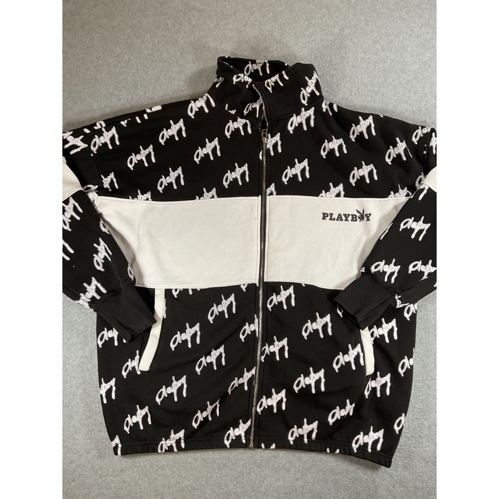 Playboy x Missguided Mens Black Script Logo Colorblock Zip Up Jacket US j59